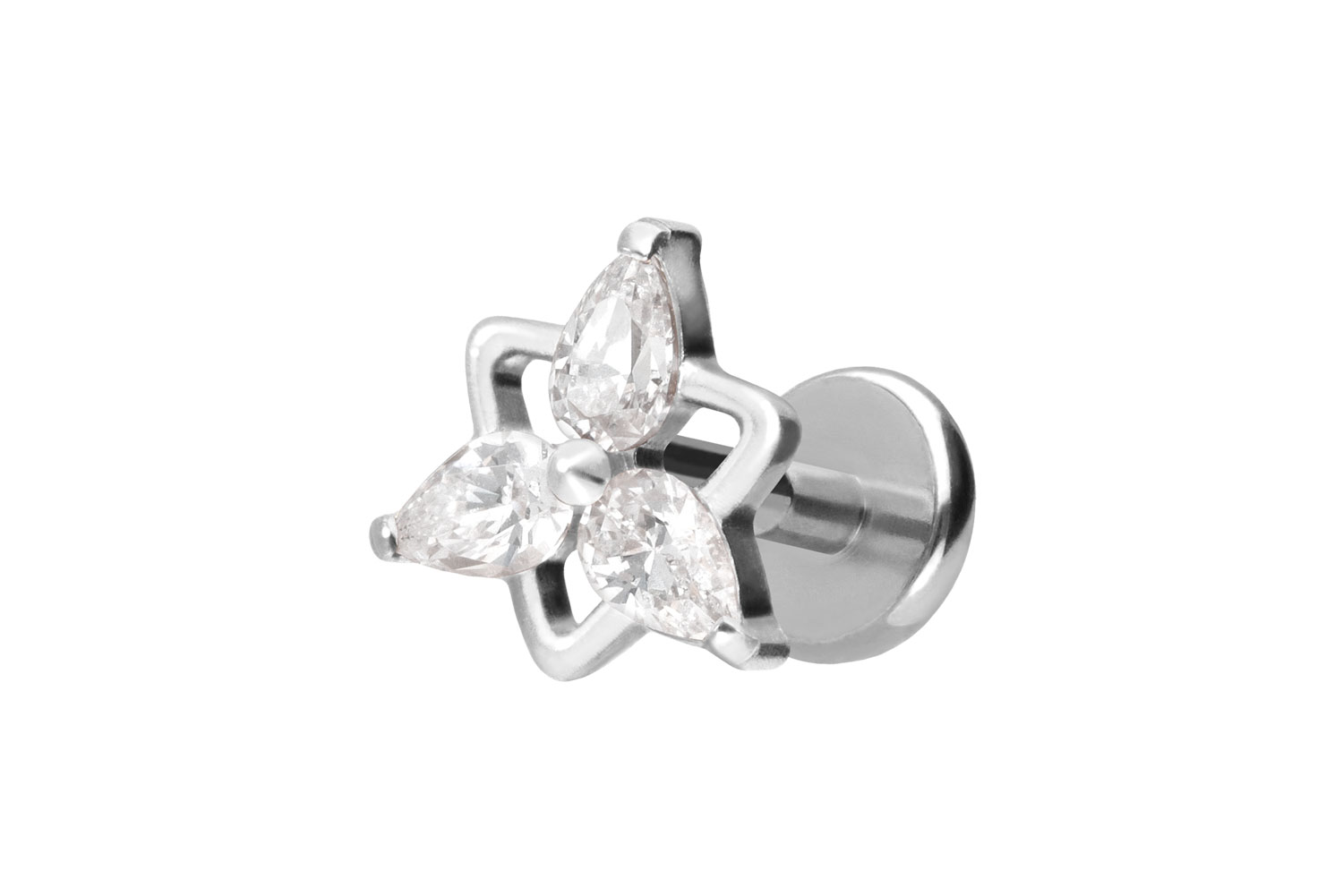 Titan Labret Piercing mit Push Fit KRISTALLBLUME